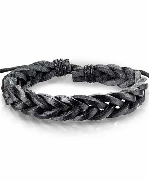 Sort flettet læderarmbånd