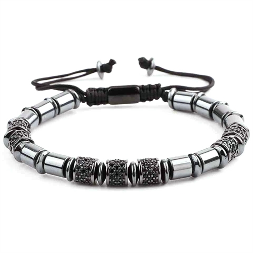 Tube armbånd med hamatit beads og CZ