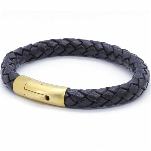 Chart læderarmbånd sort/forgyldt.
