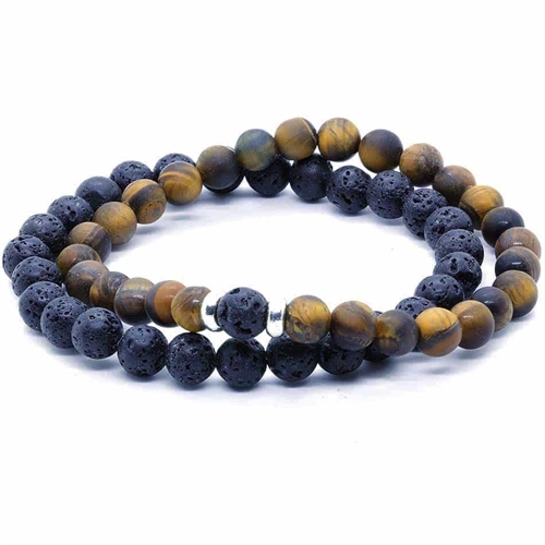TW Tiger eye perlearmbånd /Lava 2 stk.