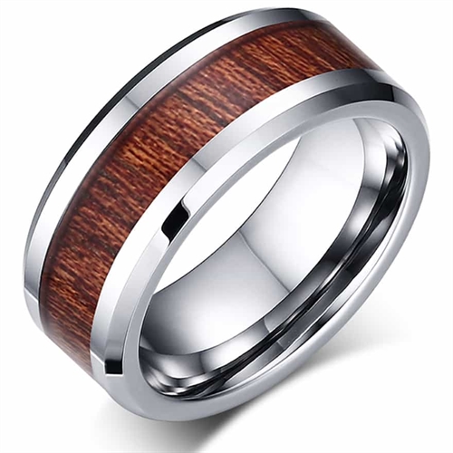 Tungstenring med træinlay