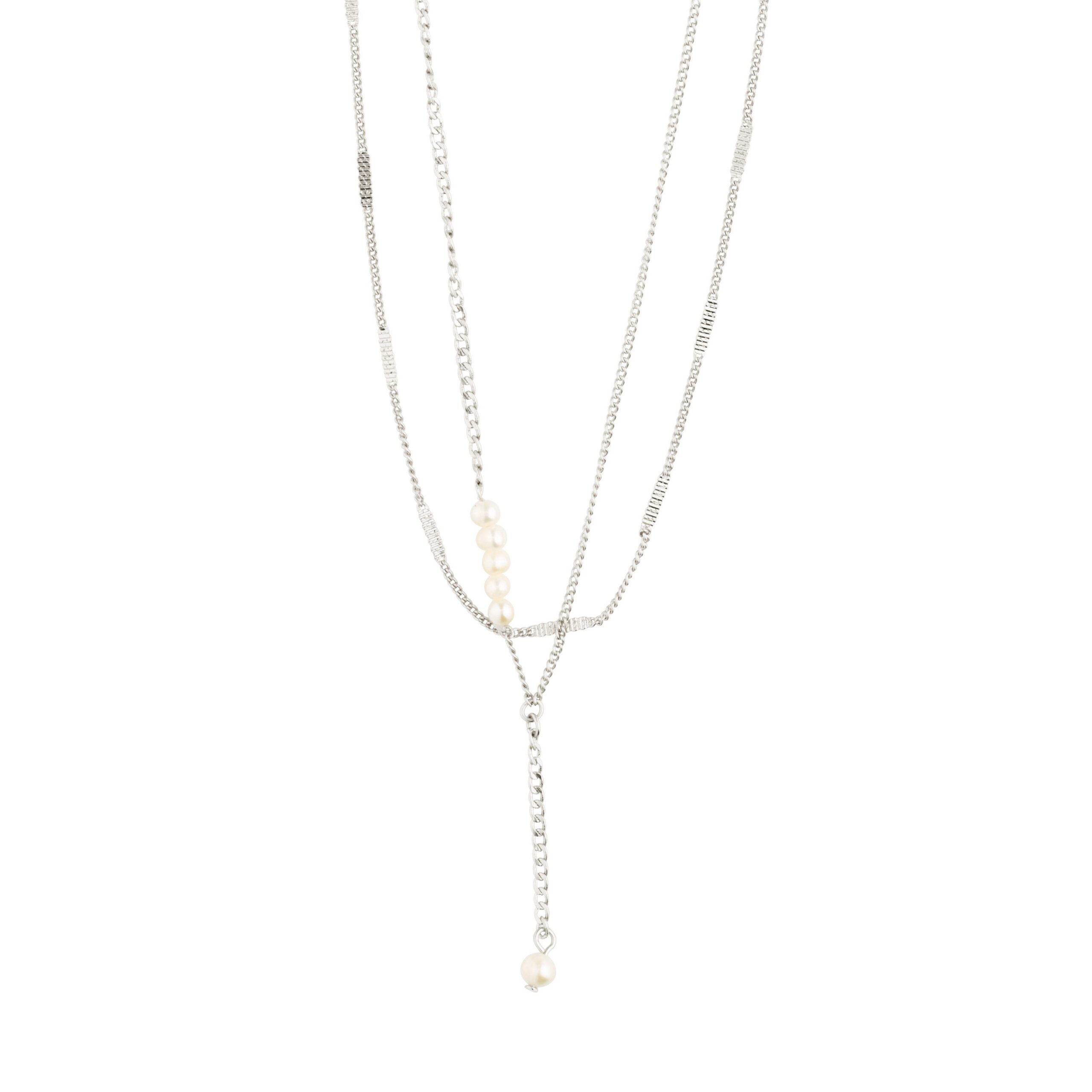 Pilgrim SERENITY perle- og flat link deco halskæde, sølvbelagt