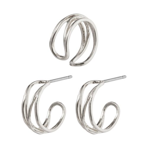 Pilgrim NATIVE BEAUTY små huggie hoops og ear cuff sølvbelagt