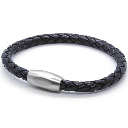 Lionar sort læderarmbånd i boloflet