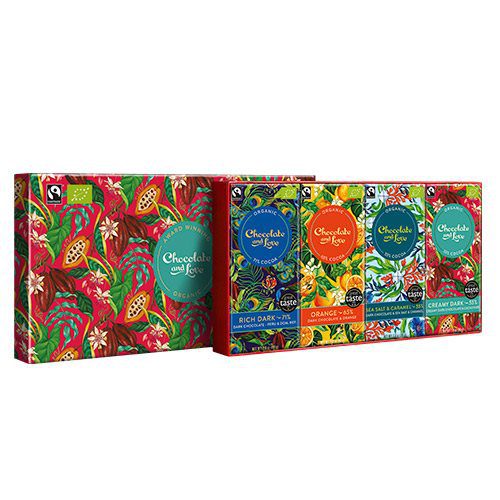 Gaveæske Chokolade Creamy Dark Ø, 4x80g Indh.4x80 gr. forsk. varianter