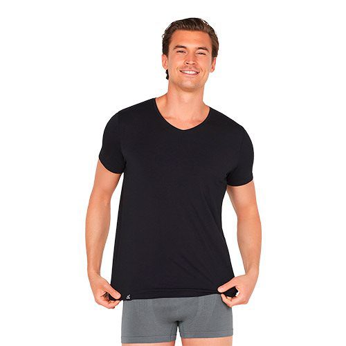T-shirt Herre V-hals sort str. S